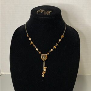 NINA RICCI *NR* VINTAGE NATURAL TIGER'S EYE Necklace & Earring Set